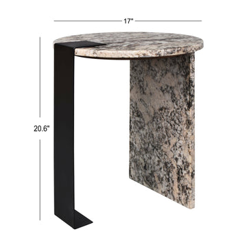 Lyra 17" Contemporary Natural Marble/Metal Handmade Round End Table - JONATHAN Y